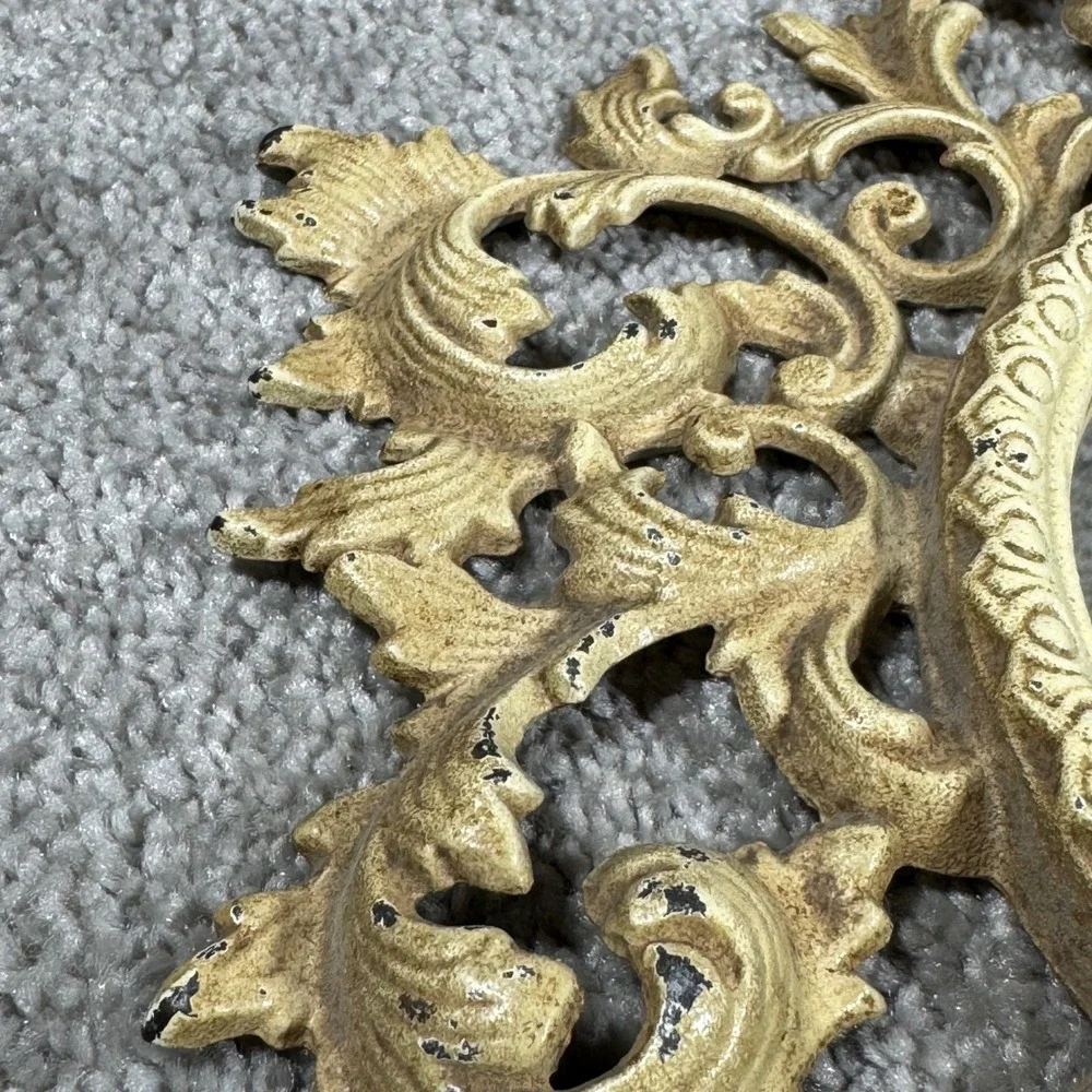 Wilton‎ Vanity Mirror Cream Ornate Rococo Cast Metal Tabletop Easel 12.5